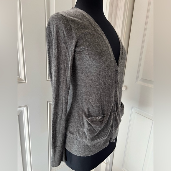 Smitten Gray Button Front Cardigan Sweater Wool Blend with Sequin Pockets - Picture 7 of 15